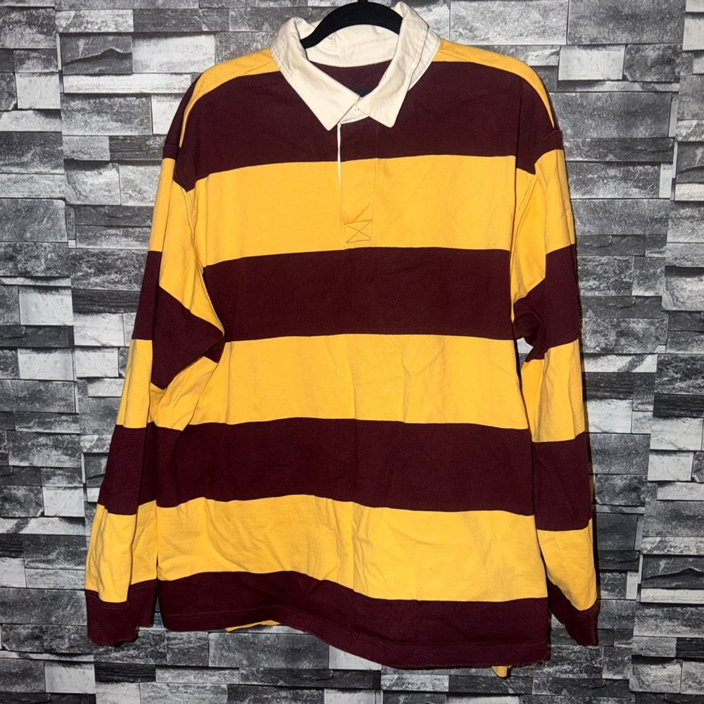 L.L. Bean Maroon and Yellow Striped Casual Shirt Mens size XL